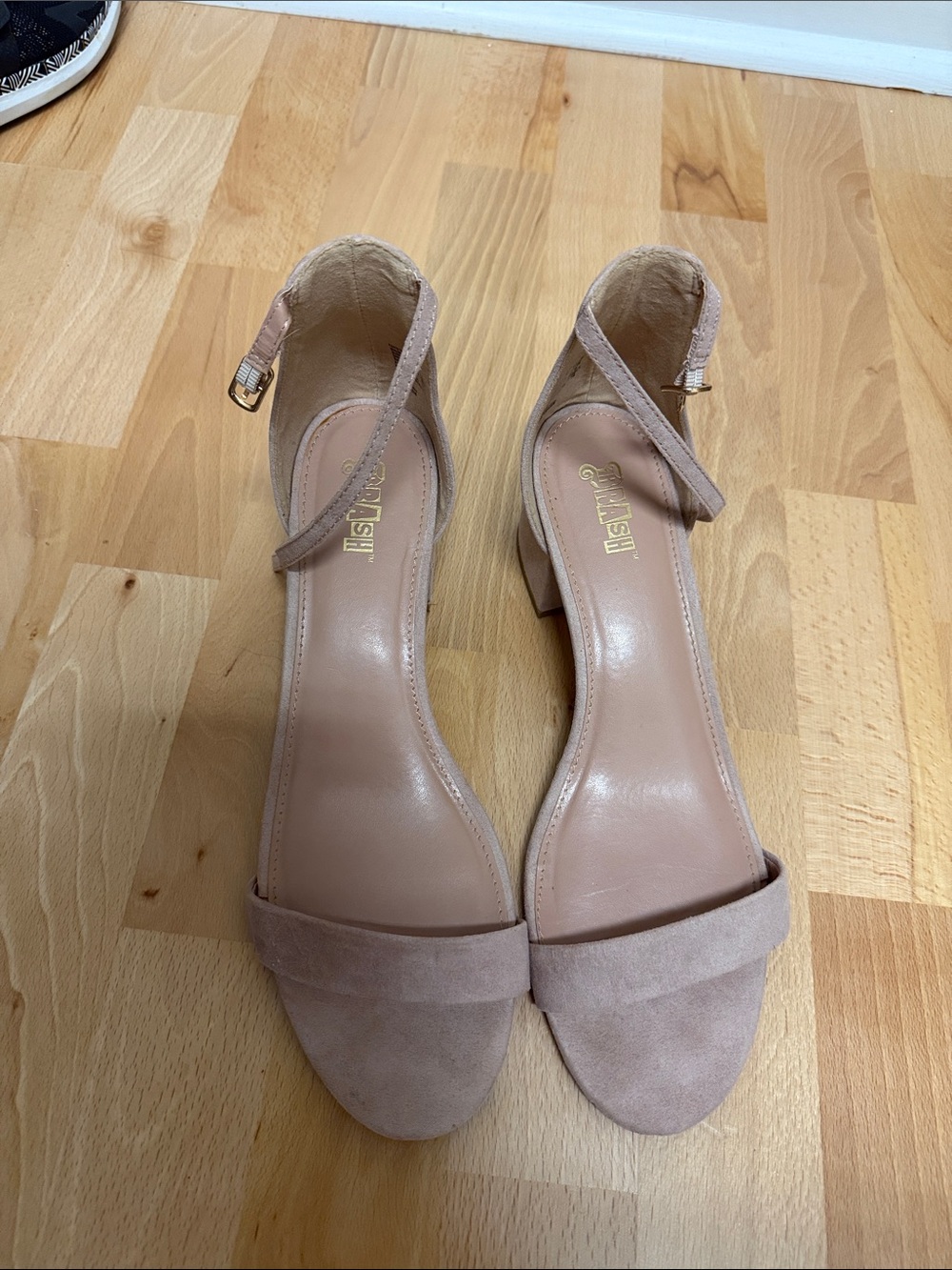 Brash Blush/Beige Suede Block Heel Sandals with Ankle Strap 12
